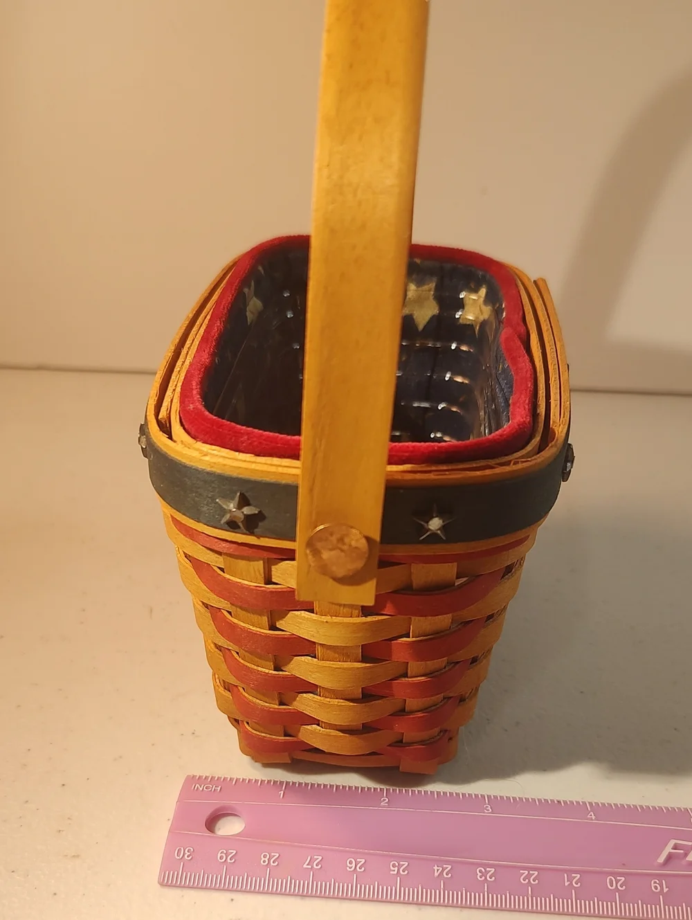 Longaberger 2001 Inaugural Basket, Liner, Plastic Protector & Dated Star Tie On